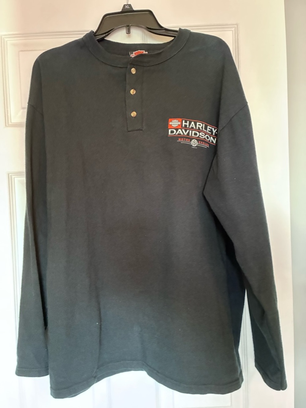 Harley-Davidson Black Long-Sleeve Henley with Chest Logo